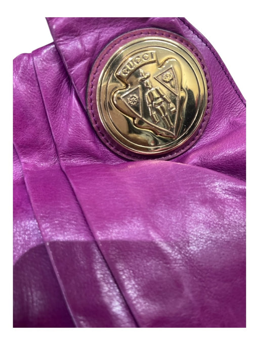 Gucci Purple & Gold Leather Double Top Handle Pleated Gold Hardware Bag Purple & Gold / S