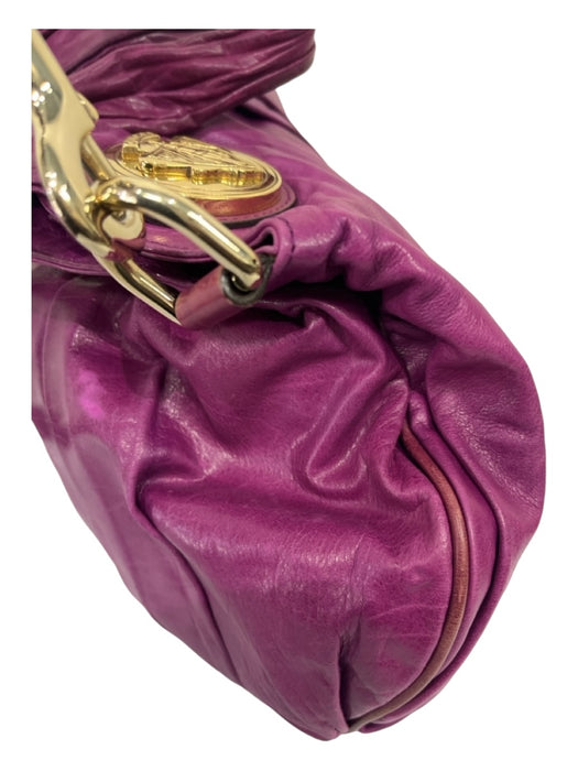 Gucci Purple & Gold Leather Double Top Handle Pleated Gold Hardware Bag Purple & Gold / S