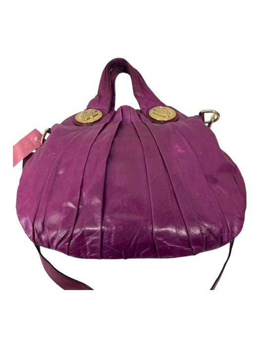 Gucci Purple & Gold Leather Double Top Handle Pleated Gold Hardware Bag Purple & Gold / S