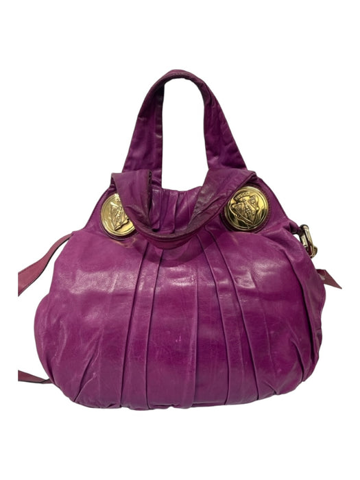 Gucci Purple & Gold Leather Double Top Handle Pleated Gold Hardware Bag Purple & Gold / S