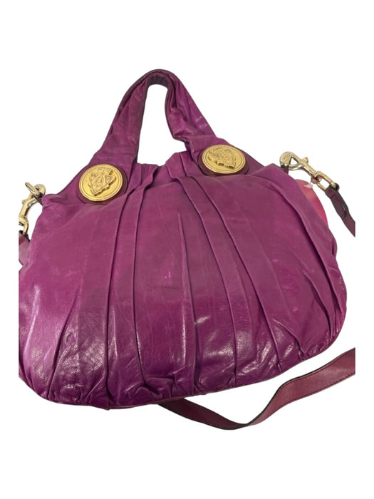 Gucci Purple & Gold Leather Double Top Handle Pleated Gold Hardware Bag Purple & Gold / S