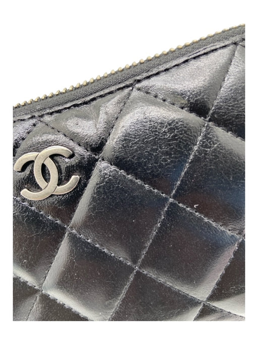 Chanel Black Leather Silver Hardware Quilted Continental Logo Wallets Black