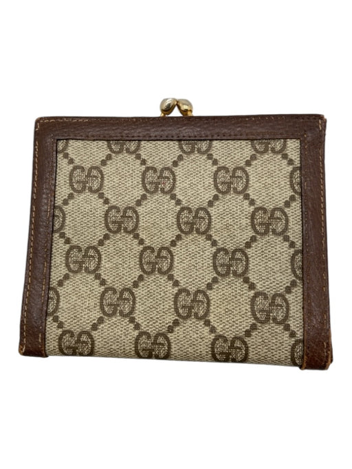 Gucci Beige & Brown Coated Canvas & Leather Guccisima Gold Hardware Logo Wallets Beige & Brown