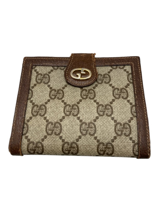 Gucci Beige & Brown Coated Canvas & Leather Guccisima Gold Hardware Logo Wallets Beige & Brown