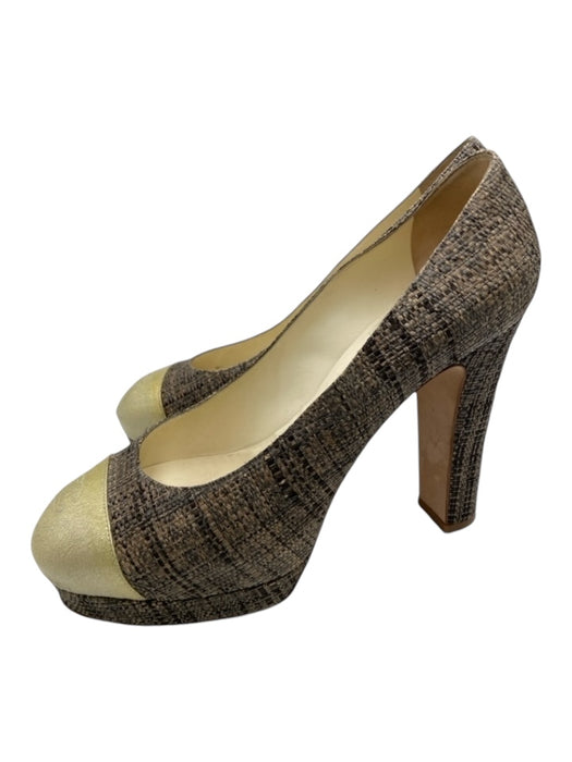 Chanel Shoe Size 41 Gray & Beige Jute & Patent round toe Woven Platform Pumps Gray & Beige / 41