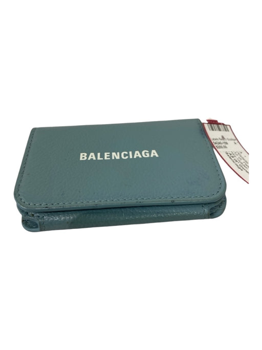 Balenciaga Pale Blue Leather Top Zipper Key Holder Logo Wallets Pale Blue