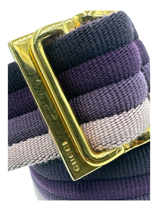 Gucci Purple & Gold Fabric Striped Ribbed Pull Through Square Buckle Belts Purple & Gold / 34