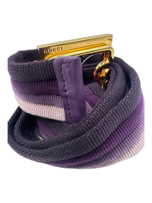 Gucci Purple & Gold Fabric Striped Ribbed Pull Through Square Buckle Belts Purple & Gold / 34