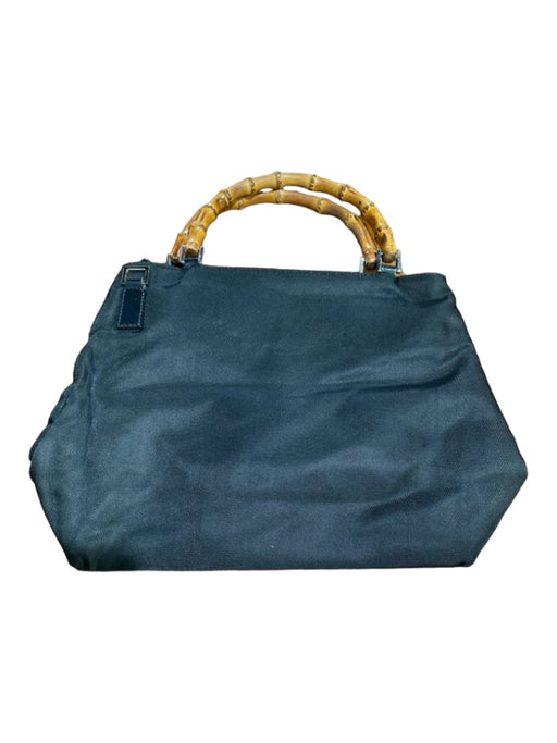 Gucci Black & Tan Fabric Top Handles Exterior Pocket Zip closure Wood Detail Bag Black & Tan / S