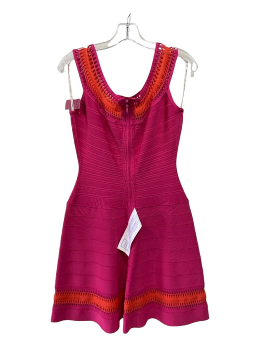 Herve Leger Size L Pink & Orange Rayon Blend Bandage Cut Out Knee Length Dress Pink & Orange / L