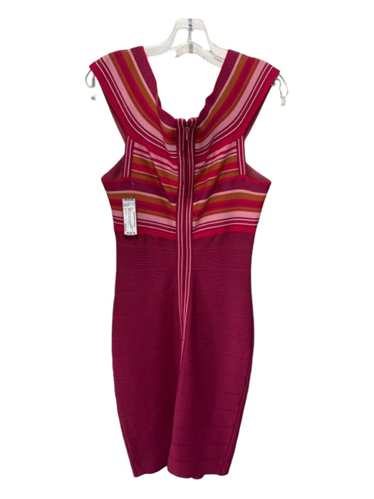 Herve Leger Size L Magenta Pink Print Rayon Bandage Stripe Criss Cross Dress Magenta Pink Print / L