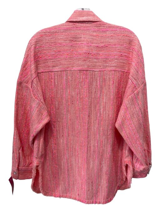 IRO Size 34/S Pink Acrylic Tweed Pockets Long Sleeve Top Pink / 34/S