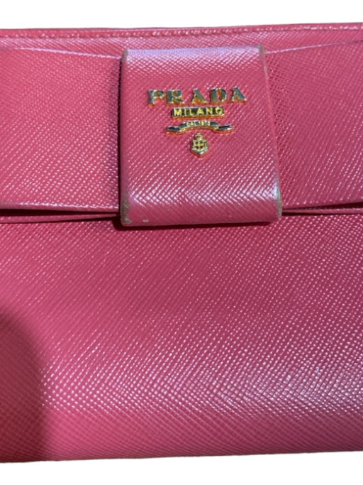 Prada Pink Coated Canvas Zip Close Bow Detail Card holder Gold Hardware Wallets Pink