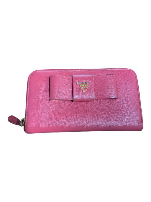Prada Pink Coated Canvas Zip Close Bow Detail Card holder Gold Hardware Wallets Pink