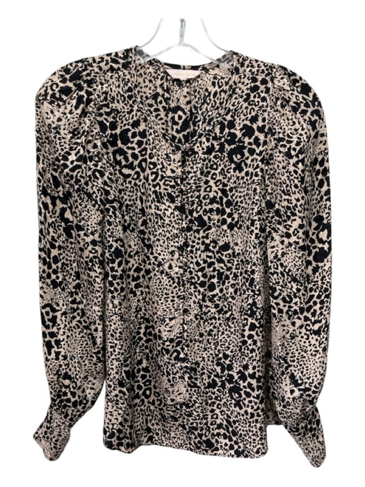 Rebecca Taylor Size M Cream & Black Silk Animal Print Long Puff Sleeve Top Cream & Black / M