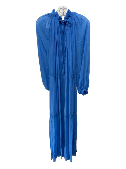 Zadig & Voltaire Size S Blue Viscose Sheer Ruffle Detail V Neck Maxi Dress Blue / S