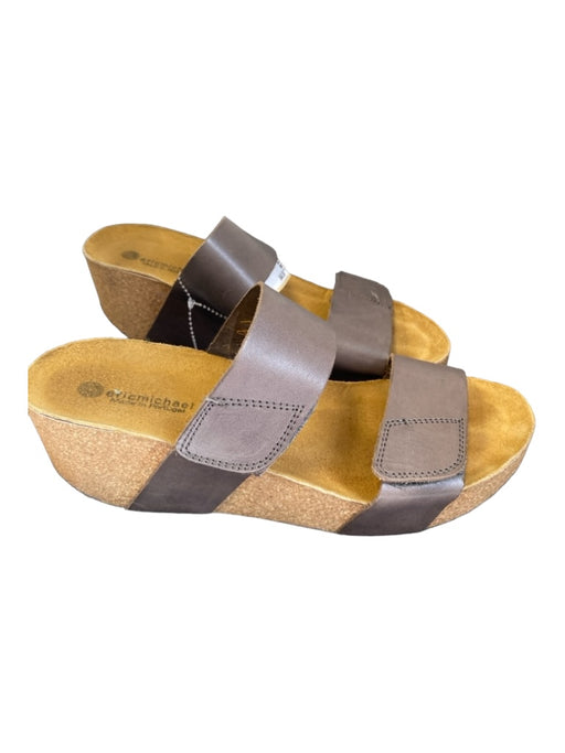 Eric Michael Shoe Size 41 Tan & Gray Cork Leather Strap Velcro Platform Shoes Tan & Gray / 41