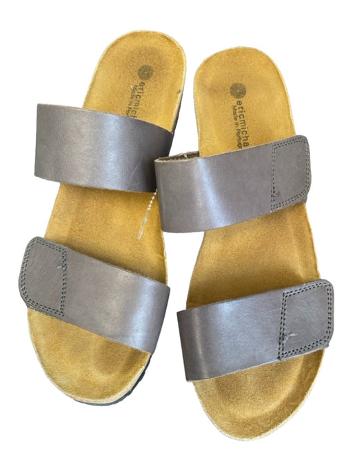 Eric Michael Shoe Size 41 Tan & Gray Cork Leather Strap Velcro Platform Shoes Tan & Gray / 41