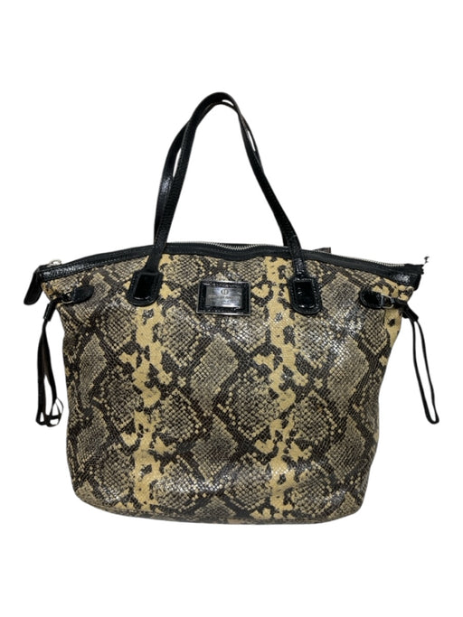 Giorgio Armani Black & Tan Leather Top Handles Snake Skin Print Zip closure Bag Black & Tan / Large