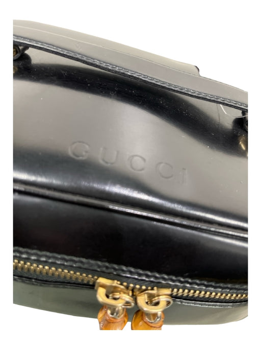 Gucci Black Leather Bamboo Hardware Make up bag Top Handle Zip Close Bag Black / Medium