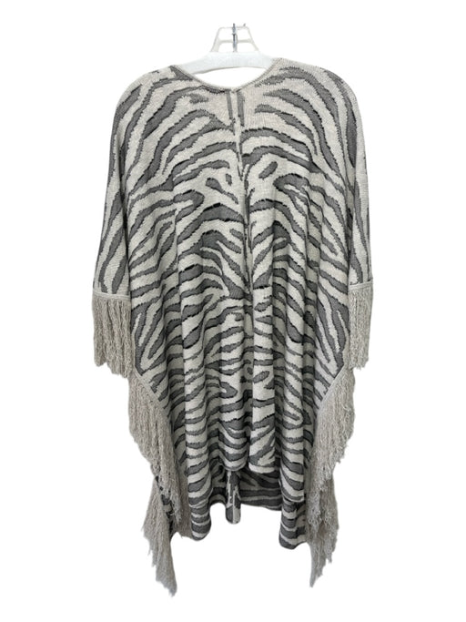 Staud Cream & Black Fringe Animal Print Knit Shawl Cream & Black / Small