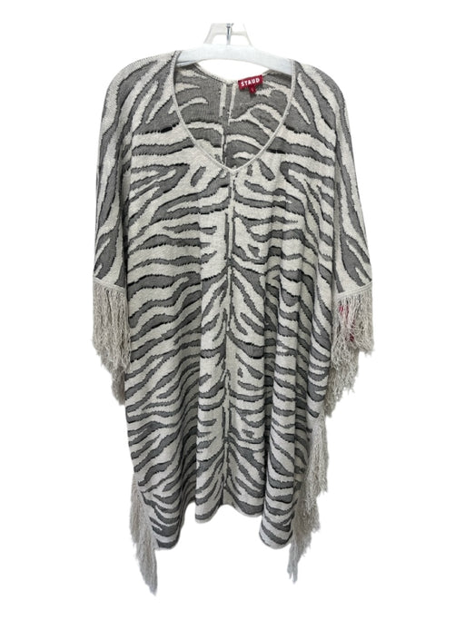 Staud Cream & Black Fringe Animal Print Knit Shawl Cream & Black / Small