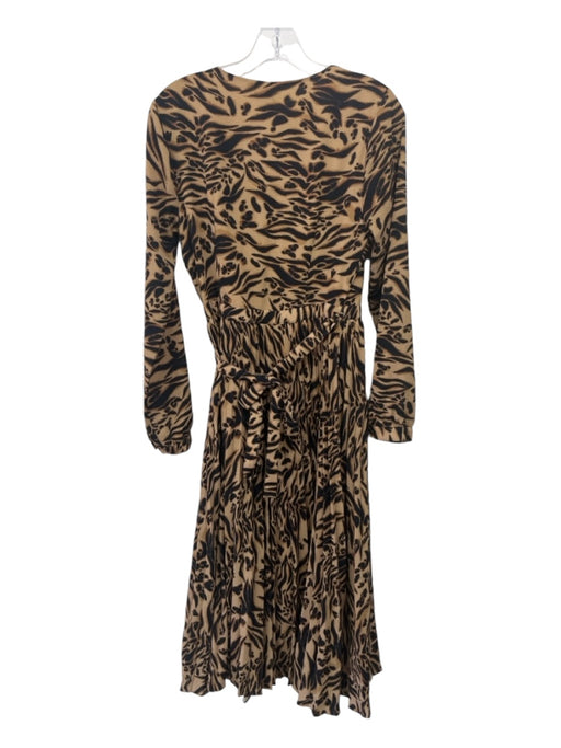 Seed Heritage Size 8 Black, Brown, Tan Polyester Blend Long Sleeve Wrap Dress Black, Brown, Tan / 8