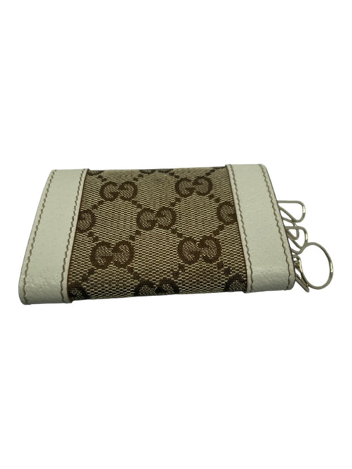 Gucci white & tan Canvas & Leather Snap Button Monogram Key Holder Wallets white & tan