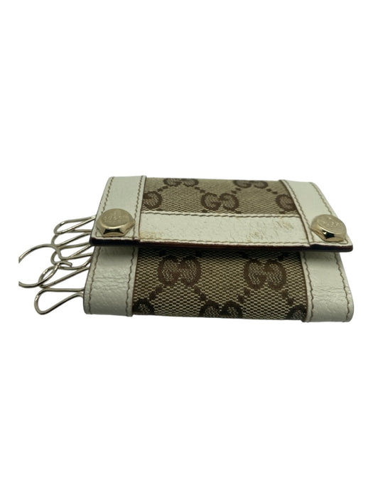 Gucci white & tan Canvas & Leather Snap Button Monogram Key Holder Wallets white & tan