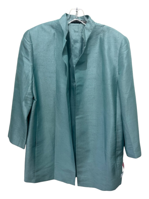 Linda Allard Ellen Tracy Size M/L Light Teal Silk Long Sleeve Open Front Jacket Light Teal / M/L