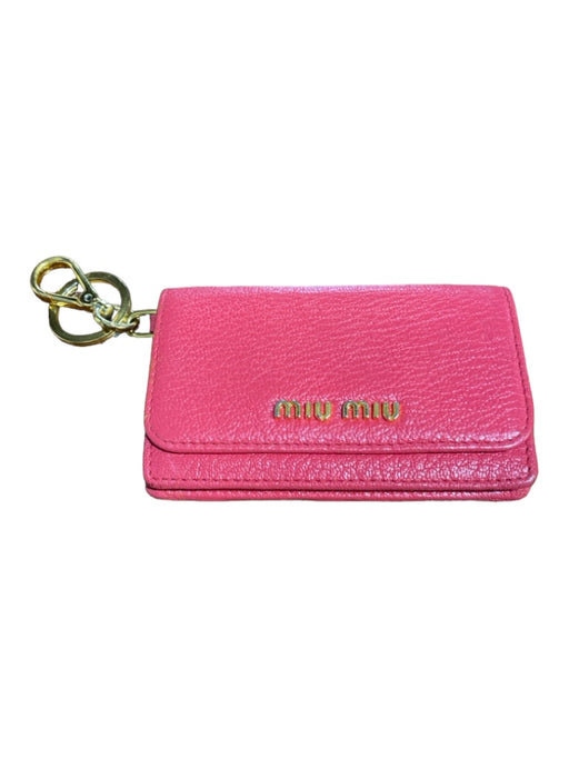 Miu Miu Pink Leather Flap Closure Snap Logo Keychain Coin Purse Pink
