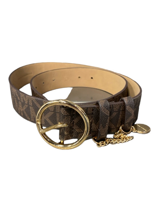 Michael Michael Kors Brown & Tan Leather Logo Gold Hardware Chain Detail Belts Brown & Tan / L