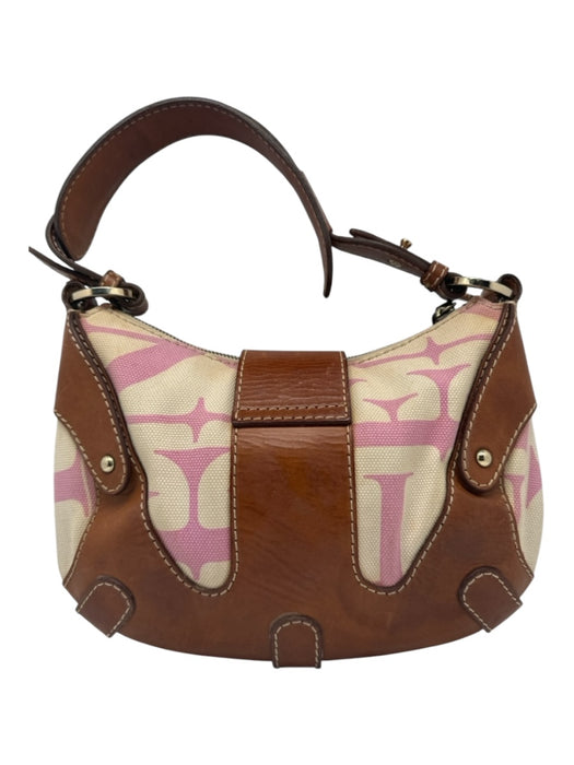 Valentino Garavani Cream, brown & pink Canvas Leather Shoulder Zip closure Bag Cream, brown & pink / S