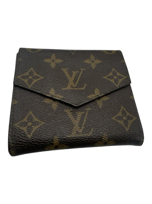 Louis Vuitton Brown Pebbled Leather Button Close Square Wallets Brown