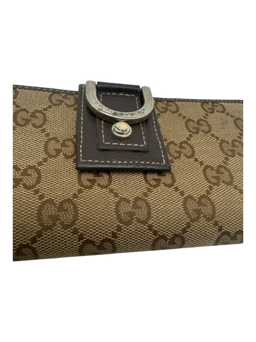 Gucci Brown Canvas Monogram Button Close Wallets Brown