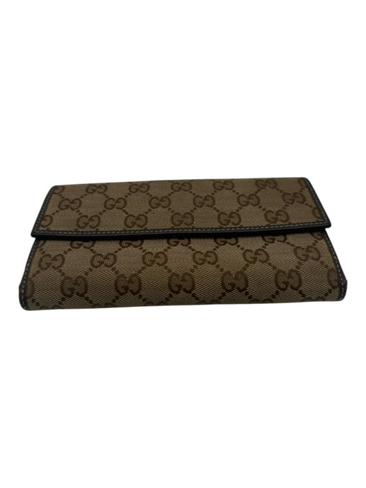 Gucci Brown Canvas Monogram Button Close Wallets Brown