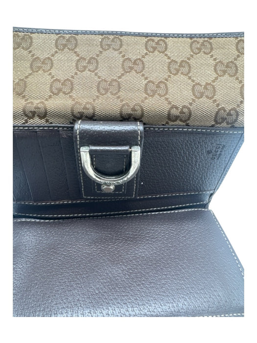 Gucci Brown Canvas Monogram Button Close Wallets Brown