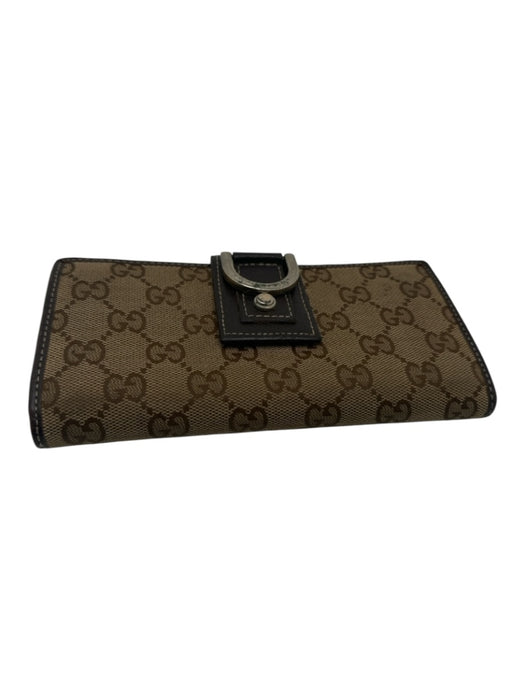 Gucci Brown Canvas Monogram Button Close Wallets Brown