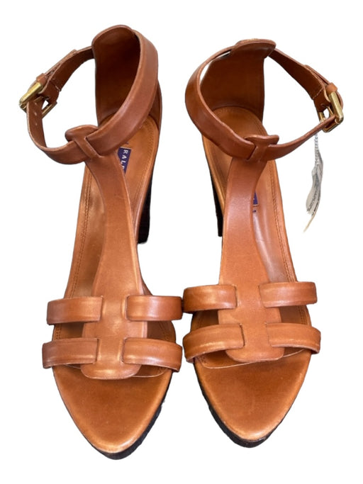Ralph Lauren Shoe Size 9.5 Brown & Tan Leather open toe Almond Toe Strappy Shoes Brown & Tan / 9.5