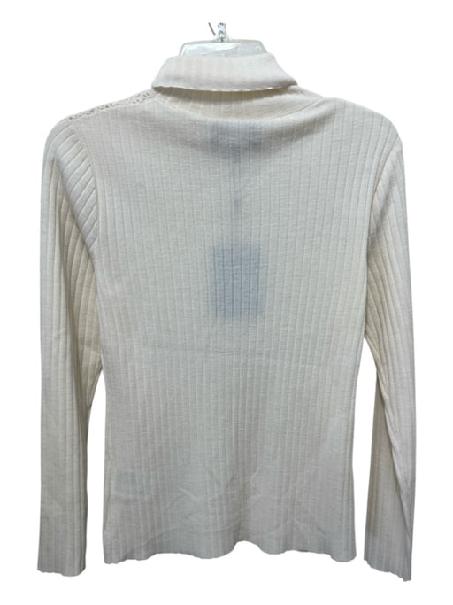 Paule Ka Size M Cream Wool Ribbed Knit Crochet Lace Turtleneck Sweater Cream / M