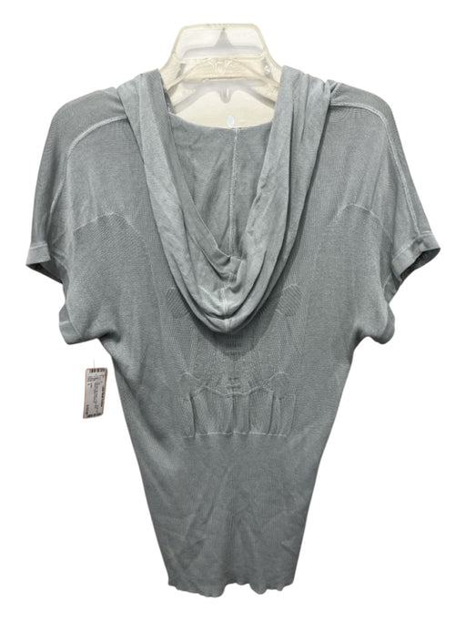 Celine Size L Pale Blue Silk Blend V Neck Short Sleeve Hooded Top Pale Blue / L