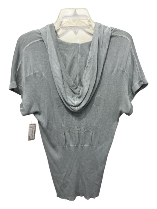 Celine Size L Pale Blue Silk Blend V Neck Short Sleeve Hooded Top Pale Blue / L