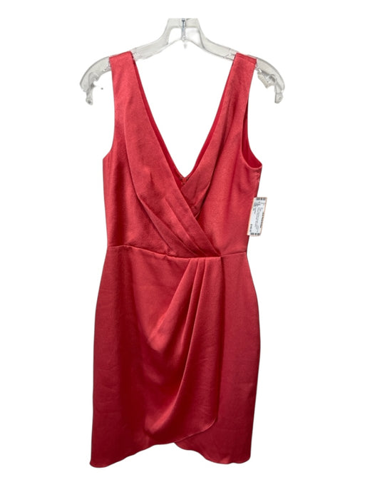 Lela Rose Size 10 Coral Red Polyester Surplice Pleated Knee length Dress Coral Red / 10