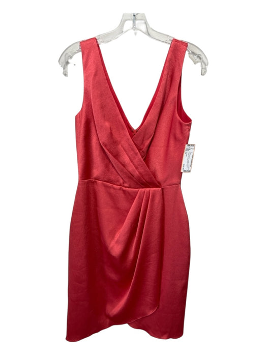 Lela Rose Size 10 Coral Red Polyester Surplice Pleated Knee length Dress Coral Red / 10
