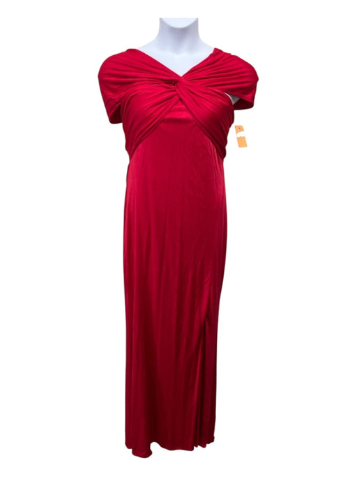 Donna Karan Size 12 Red Rayon Twist Strap Empire Waist Side Slit Maxi Gown Red / 12