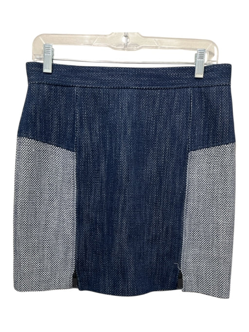 Tibi Size 8 Navy Blue & White Cotton Blend Woven Colorblock Above knee Skirt Navy Blue & White / 8