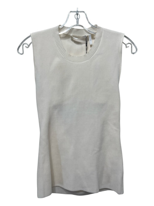 Helmut Lang Size M Cream White Polyester Ribbed Knit Cut Out Sleeveless Top Cream White / M