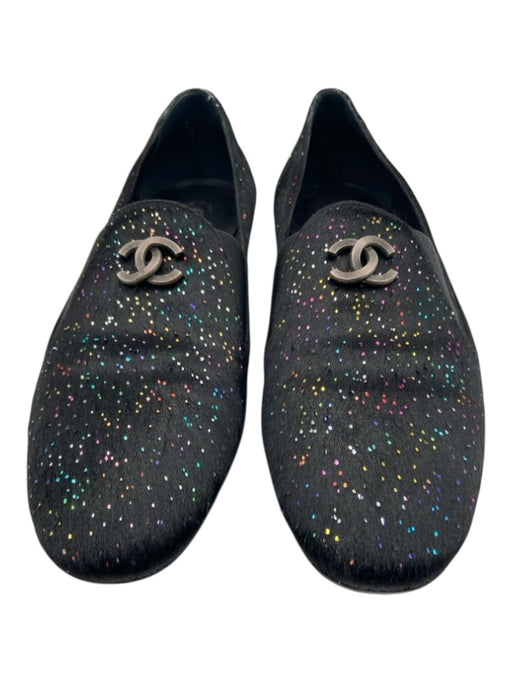 Chanel Shoe Size 41 Black & Multi Leather Ponyhair Glitter Almond Toe Loafers Black & Multi / 41