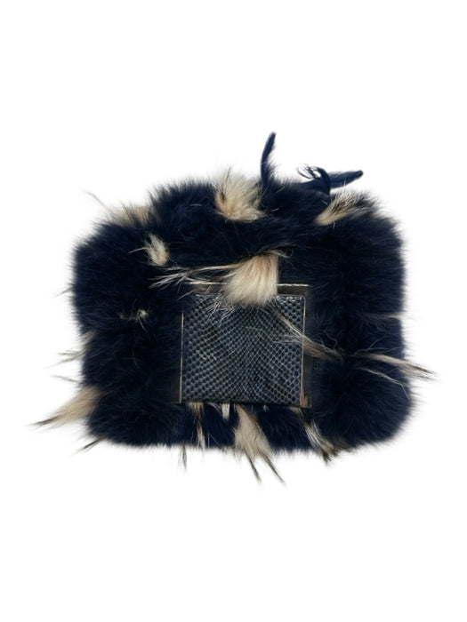 Jimmy Choo Navy blue & Cream Python Fox Fur feathers Chain Strap Crossbody Bag Navy blue & Cream / Small