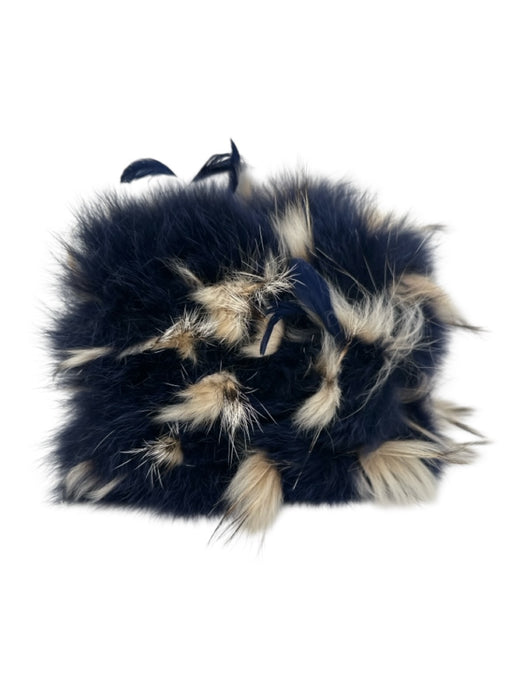 Jimmy Choo Navy blue & Cream Python Fox Fur feathers Chain Strap Crossbody Bag Navy blue & Cream / Small